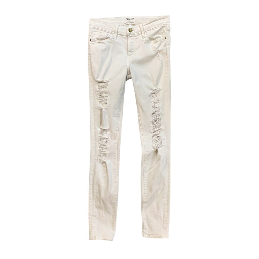 Frame Jeans Womens 27 Off White Le Skinny de Jeanne Heavily Distressed Ankle